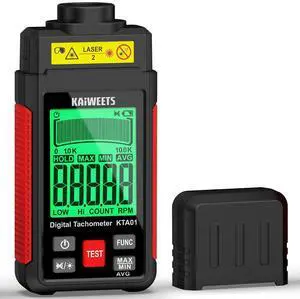 Non Contact RPM Tachometer with Reflection Tape, 10-99999 RPM High Accuracy Laser Digital Tachometer with Large LCD, RPM Meter with Backlight, Data Hold, and Max/Min/AVG Function Non Contact RPM Tachometer with Reflection Tape, 10-99999 RPM High Accuracy Laser Digital Tachometer with Large LCD, RPM Meter with Backlight, Data Hold, and Max/Min/AVG Function