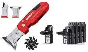 Utility Knife Scraper, 2-in-1 Folding Box Cutter with Blade Storage and 50pcs Replacement Blades Utility Knife Scraper, 2-in-1 Folding Box Cutter with Blade Storage and 50pcs Replacement Blades