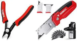 KWS102 Wire Cutters 6-Inch Flush Pliers and KUF01 Utility Knife Scraper, 2-in-1 Folding Box Cutter with Blade Storage KWS102 Wire Cutters 6-Inch Flush Pliers and KUF01 Utility Knife Scraper, 2-in-1 Folding Box Cutter with Blade Storage