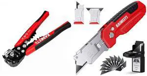 KWS-103 Self Adjusting Wire Stripper and KUF01 Utility Knife Scraper, 2-in-1 Folding Box Cutter with Blade Storage KWS-103 Self Adjusting Wire Stripper and KUF01 Utility Knife Scraper, 2-in-1 Folding Box Cutter with Blade Storage