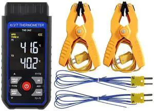 Thermocouple Thermometer HVAC Temperature Meter, Digital Temperature Thermometer with 2 Temperature Clamp & 2 Wired Thermocouple Probes, Dual Channel with Alarm & ADJ Compensation (-328~2500 Range) Thermocouple Thermometer HVAC Temperature Meter, Digital Temperature Thermometer with 2 Temperature Clamp & 2 Wired Thermocouple Probes, Dual Channel with Alarm & ADJ Compensation (-328~2500 Range)
