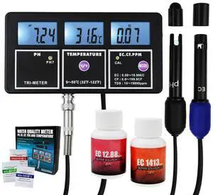 5-in-1 Water Quality Multi-Parameter PH EC CF TDS (ppm) Temperature Test Meter Backlight, Wall-mountable Rechargeable Continuous Monitor Tester, Aquariums Hydroponics Pool Fish Tank Pond Drinking 5-in-1 Water Quality Multi-Parameter PH EC CF TDS (ppm) Temperature Test Meter Backlight, Wall-mountable Rechargeable Continuous Monitor Tester, Aquariums Hydroponics Pool Fish Tank Pond Drinking