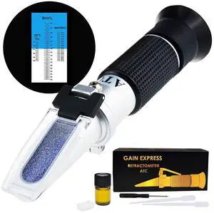 3-in-1 Honey Refractometer Brix/Moisture/Baume Tester Meter ATC, Tri-Scale 58-90%/12-27%/38-43Be', Sugar Water Content Level Beekeeping Maple Syrup, Test Kit w/Calibration Oil & Block 3-in-1 Honey Refractometer Brix/Moisture/Baume Tester Meter ATC, Tri-Scale 58-90%/12-27%/38-43Be', Sugar Water Content Level Beekeeping Maple Syrup, Test Kit w/Calibration Oil & Block