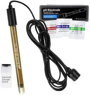 Replacement pH Electrode with Calibration Powder, 0-14 pH Highly Accurate Probe with BNC Connector & 200cm Cable for Continuous Liquid Measurement Replacement pH Electrode with Calibration Powder, 0-14 pH Highly Accurate Probe with BNC Connector & 200cm Cable for Continuous Liquid Measurement