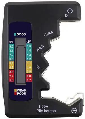 Battery Tester Checker C AA AAA D N 9V 1.5V Button Cell Batteries Clear Bar Graph LCD Display Pocket Size Battery Tester Checker C AA AAA D N 9V 1.5V Button Cell Batteries Clear Bar Graph LCD Display Pocket Size