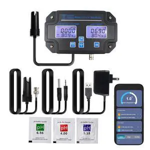 EC pH Monitor for Hydroponics, 6-in-1 Water Quality Tester with Wi-Fi, pH Meter Tester, Continuous Monitor of pH PPM EC CF Humidity Temp of Indoor DWC Grow System,Hydro Reservoir Tank EC pH Monitor for Hydroponics, 6-in-1 Water Quality Tester with Wi-Fi, pH Meter Tester, Continuous Monitor of pH PPM EC CF Humidity Temp of Indoor DWC Grow System,Hydro Reservoir Tank
