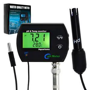 2 in 1 pH & Temperature Monitor, pH Meter with Backlight Function, Dual Display 0.00~14.00pH °C/ °F Water Quality Tester pH Monitor for Water, Fish Tank, Aquarium, Hydroponics, Pools 2 in 1 pH & Temperature Monitor, pH Meter with Backlight Function, Dual Display 0.00~14.00pH °C/ °F Water Quality Tester pH Monitor for Water, Fish Tank, Aquarium, Hydroponics, Pools