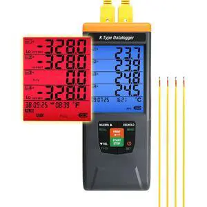 Thermocouple Thermometer Data Logger 4 Channel Digital K Type Temperature Data Logger Recorder with 48K Records, 328~2498 (-200~1370) Range with Audible/Visual Alarms for Laboratory Industrial Thermocouple Thermometer Data Logger 4 Channel Digital K Type Temperature Data Logger Recorder with 48K Records, 328~2498 (-200~1370) Range with Audible/Visual Alarms for Laboratory Industrial