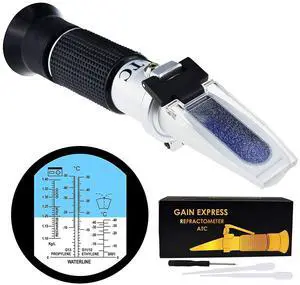 5-in-1 Automotive Battery Antifreeze Refractometer ATC for Specific Gravity, Ethylene Propylene Glycol System & Windshield Screenwash Fluid, Freezing Point Measurement Tester Meter Coolant Condition 5-in-1 Automotive Battery Antifreeze Refractometer ATC for Specific Gravity, Ethylene Propylene Glycol System & Windshield Screenwash Fluid, Freezing Point Measurement Tester Meter Coolant Condition