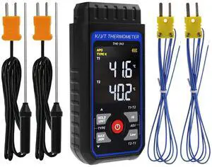 Thermocouple Thermometer HVAC Temperature Meter, Digital Temperature Thermometer with 4 K Type Thermocouple, Dual Channel Temperature Gauge with Alarm & ADJ Compensation (-328~2500 Measuring) Thermocouple Thermometer HVAC Temperature Meter, Digital Temperature Thermometer with 4 K Type Thermocouple, Dual Channel Temperature Gauge with Alarm & ADJ Compensation (-328~2500 Measuring)