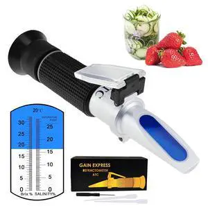 2-in-1 Brix Salinity Refractometer Dual Scale 0-32% Brix & 0-28% Salinity with ATC Sodium Chloride in Food Salt Seawater Brine Beer fruits Cutting Liquid 2-in-1 Brix Salinity Refractometer Dual Scale 0-32% Brix & 0-28% Salinity with ATC Sodium Chloride in Food Salt Seawater Brine Beer fruits Cutting Liquid