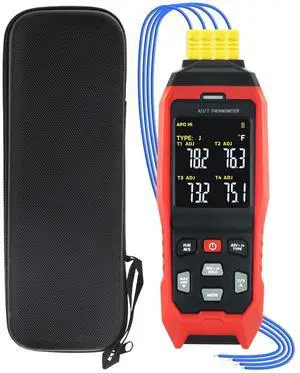 Thermocouple Thermometer Data Logger 4 Channels Digital K Type Thermometer, Real-Time Data Logging, Temperature Data Logger, 5000 Groups Record, Audible/Visual Alarms, Wide Range -328~2501°F Thermocouple Thermometer Data Logger 4 Channels Digital K Type Thermometer, Real-Time Data Logging, Temperature Data Logger, 5000 Groups Record, Audible/Visual Alarms, Wide Range -328~2501°F