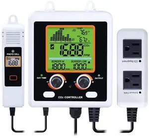 CO2 Controller Carbon Dioxide Monitor CO2 Smart Sensor Dual Outlets Fit with CO2 Regulators and Fans, Two Plug C02 Control for Grow Room, Grow Tent, Greenhouse CO2 Controller Carbon Dioxide Monitor CO2 Smart Sensor Dual Outlets Fit with CO2 Regulators and Fans, Two Plug C02 Control for Grow Room, Grow Tent, Greenhouse