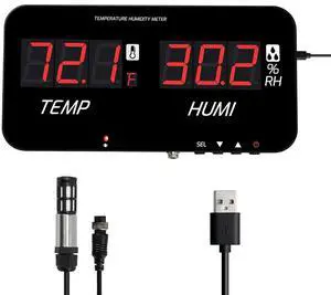 Digital Hygrometer Thermometer LED Display, -20~80°C / 0~100% RH, ±1°C Accuracy, Custom Alarms (6-120s), Table/Wall/Tripod Mount, Type-C, for Home, Office, Lab, Warehouse Digital Hygrometer Thermometer LED Display, -20~80°C / 0~100% RH, ±1°C Accuracy, Custom Alarms (6-120s), Table/Wall/Tripod Mount, Type-C, for Home, Office, Lab, Warehouse