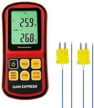 Thermocouple Thermometer Digital K/J/T/E/R/S/N Type Dual Channel Thermometer with Backlight, HVAC Temperature Meter with 2 Thermocouples, MAX/MIN/AVG Temperature Measurement Thermocouple Thermometer Digital K/J/T/E/R/S/N Type Dual Channel Thermometer with Backlight, HVAC Temperature Meter with 2 Thermocouples, MAX/MIN/AVG Temperature Measurement