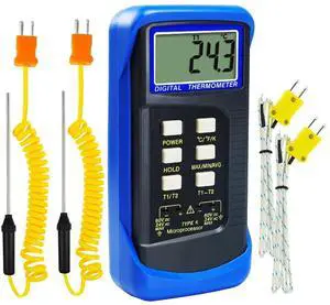 Dual Channel Thermocouple Thermometer Digital Temperature K Type Thermometer with 4 Probe (Wired & Stainless Steel) -50~1300°C (-58~2372°F) Range Temperature Meter Gauge Dual Channel Thermocouple Thermometer Digital Temperature K Type Thermometer with 4 Probe (Wired & Stainless Steel) -50~1300°C (-58~2372°F) Range Temperature Meter Gauge