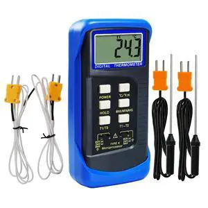 Thermocouple Thermometer Digital K Type HVAC Thermometer Dual Temperature Meter with 4 Thermocouples, MAX/MIN/AVG Temperature Measurement, -50~1300°C (-58~2372°F), Blue Thermocouple Thermometer Digital K Type HVAC Thermometer Dual Temperature Meter with 4 Thermocouples, MAX/MIN/AVG Temperature Measurement, -50~1300°C (-58~2372°F), Blue