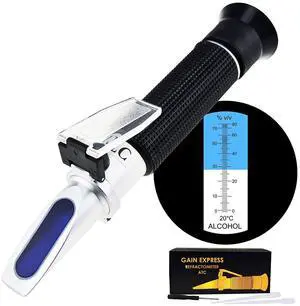 Alcohol Refractometer with ATC 0~80% VOL Volume, Optical Handheld Concentration Tester Meter for Distilled Beverages Making Homebrew Alcohol Refractometer with ATC 0~80% VOL Volume, Optical Handheld Concentration Tester Meter for Distilled Beverages Making Homebrew