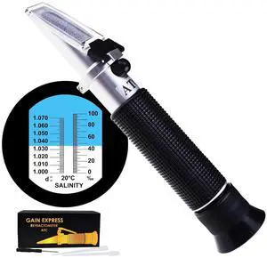 Dual Scale Salinity Refractometer ATC 0-100ppt (0-10%) & 1.000-1.070 Specific Gravity, Portable Meter Tester for Seawater Salt Sea Water Aquarium Brackish Reef Tank Marine Dual Scale Salinity Refractometer ATC 0-100ppt (0-10%) & 1.000-1.070 Specific Gravity, Portable Meter Tester for Seawater Salt Sea Water Aquarium Brackish Reef Tank Marine