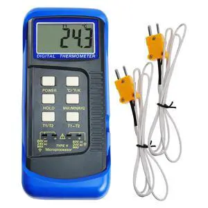 Digital K-Type Thermometer Dual Channel Thermocouple Thermometer with 2 Thermocouples, Measuring Range: -50 to 1300°C (-58 to 2372°F), High-Temperature Meter Measurement Sensor Digital K-Type Thermometer Dual Channel Thermocouple Thermometer with 2 Thermocouples, Measuring Range: -50 to 1300°C (-58 to 2372°F), High-Temperature Meter Measurement Sensor