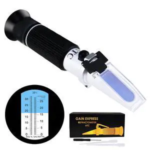 Dual 2-in-1 Brix Salinity Refractometer Scale 0-32% Brix & 0-28% Salinity with ATC Sodium Chloride in Food Salt Seawater Brine Beer Fruits Cutting Liquid Dual 2-in-1 Brix Salinity Refractometer Scale 0-32% Brix & 0-28% Salinity with ATC Sodium Chloride in Food Salt Seawater Brine Beer Fruits Cutting Liquid