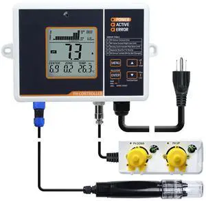 Digital pH Controller Dual Relay Output with Temperature Compensation 4.5~8.5pH Adjustable pH Control Range Easy Plug and Play Operation pH Measurement for Aquarium, Hydroponics System Digital pH Controller Dual Relay Output with Temperature Compensation 4.5~8.5pH Adjustable pH Control Range Easy Plug and Play Operation pH Measurement for Aquarium, Hydroponics System