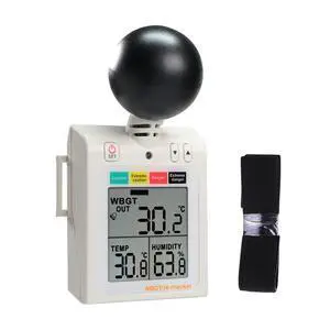 Wearable WBGT Heat Index Meter | Portable 40mm Black Ball Heat Stress Tester Air Globe Temperature Humidity Tester with Dangerous Level Indicator, 4-Level LED/Buzzer Alarm, Tripod Mount & IN/OUT Modes Wearable WBGT Heat Index Meter | Portable 40mm Black Ball Heat Stress Tester Air Globe Temperature Humidity Tester with Dangerous Level Indicator, 4-Level LED/Buzzer Alarm, Tripod Mount & IN/OUT Modes