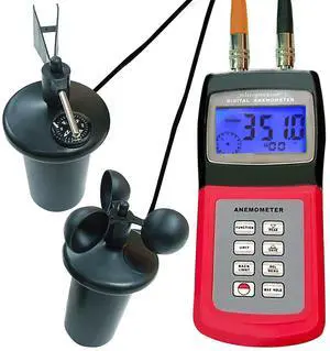 Digital Multi-function Thermo Anemometer with 3-Cup Type Sensor, Portable Wind Speed Air Flow Gauge, Weather Wind Velocity Direction Tester Meter Digital Multi-function Thermo Anemometer with 3-Cup Type Sensor, Portable Wind Speed Air Flow Gauge, Weather Wind Velocity Direction Tester Meter