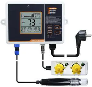 Digital pH Controller with Temperature Compensation 4.5~8.5pH Adjustable pH Control Range Dual Relay Output Easy Plug and Play Operation pH Measurement for Aquarium, Hydroponics System Digital pH Controller with Temperature Compensation 4.5~8.5pH Adjustable pH Control Range Dual Relay Output Easy Plug and Play Operation pH Measurement for Aquarium, Hydroponics System