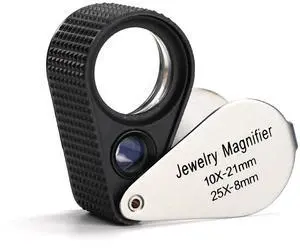 Jewelers Loupe Magnifier, Foldable Jewelry Loupe 10X + 25X, Eye Loop and Jewelry Magnifying Glass for Gem Stone, Diamond, Coins, Stamps Jewelers Loupe Magnifier, Foldable Jewelry Loupe 10X + 25X, Eye Loop and Jewelry Magnifying Glass for Gem Stone, Diamond, Coins, Stamps
