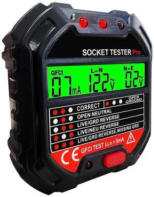 GFCI Outlet Tester Advanced Receptacle Tester with Voltage Display 90~250V / 45~65Hz Power Socket Voltage Detector Wall Plug Breaker Finder GFCI Outlet Tester Advanced Receptacle Tester with Voltage Display 90~250V / 45~65Hz Power Socket Voltage Detector Wall Plug Breaker Finder