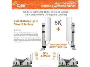 Wireless Bridge Point to Point Outdoor WiFi, Wireless Network Expansion Kit, Long Range High Speed 5G | 2 Units Bridge Kit Complete Pre-Configured - P2P 1000Mbps 5Km(2Pack) Wireless Bridge Point to Point Outdoor WiFi, Wireless Network Expansion Kit, Long Range High Speed 5G | 2 Units Bridge Kit Complete Pre-Configured - P2P 1000Mbps 5Km(2Pack)