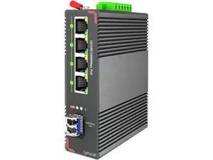 Lynxcel 5-Port Industrial PoE Gigabit Din Rail Ethernet Switch, 4 x Gigabit PoE+ Ports, 65W PoE 48V Output, 1 x SFP Gigabit Slot with One Gigabit SFP LC Module, IP40 Unmanaged, with Power Supply Lynxcel 5-Port Industrial PoE Gigabit Din Rail Ethernet Switch, 4 x Gigabit PoE+ Ports, 65W PoE 48V Output, 1 x SFP Gigabit Slot with One Gigabit SFP LC Module, IP40 Unmanaged, with Power Supply