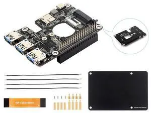 PCIe to M.2 4G/5G and USB 3.2 HAT+ for Raspberry Pi 5, PCIe to USB3.2/M.2 Adapter Board Compatible with Pi5 and 4G/5G Modules with M.2 Key B Interface, with 3X USB 3.2 Gen1 Ports, 5G-4IN1-PCB Antenna PCIe to M.2 4G/5G and USB 3.2 HAT+ for Raspberry Pi 5, PCIe to USB3.2/M.2 Adapter Board Compatible with Pi5 and 4G/5G Modules with M.2 Key B Interface, with 3X USB 3.2 Gen1 Ports, 5G-4IN1-PCB Antenna