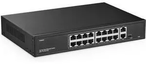 YuLinca 16 Port PoE Switch with 2 Gigabit Uplink, 10/100Mbps PoE+ Ports, 100/1000Mbps Uplink, IEEE802.3af/at, Max 200W, VLAN & PoE Extend 250m, Metal RackMount Fanless Unmanaged Ethernet Switch YuLinca 16 Port PoE Switch with 2 Gigabit Uplink, 10/100Mbps PoE+ Ports, 100/1000Mbps Uplink, IEEE802.3af/at, Max 200W, VLAN & PoE Extend 250m, Metal RackMount Fanless Unmanaged Ethernet Switch
