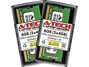 A-Tech 8GB (2x4GB) DDR4 2400 MHz SODIMM PC4-19200 (PC4-2400T) CL17 Non-ECC Laptop RAM Memory Modules A-Tech 8GB (2x4GB) DDR4 2400 MHz SODIMM PC4-19200 (PC4-2400T) CL17 Non-ECC Laptop RAM Memory Modules