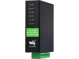Waveshare 2-Ch RS485 to RJ45 Ethernet Serial Server, Dual Channels RS485 Independent Operation, Rail-Mount Industrial Isolated Serial Module, PoE Ethernet Port Waveshare 2-Ch RS485 to RJ45 Ethernet Serial Server, Dual Channels RS485 Independent Operation, Rail-Mount Industrial Isolated Serial Module, PoE Ethernet Port