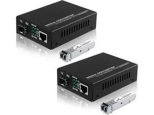 2-Pack Fiber to Ethernet Media Converter with Gigabit Multi-Mode SFP LC Module, 1.25G SFP to 10/100/1000M RJ45, MMF, 850nm, up to 550m (1804 ft) 2-Pack Fiber to Ethernet Media Converter with Gigabit Multi-Mode SFP LC Module, 1.25G SFP to 10/100/1000M RJ45, MMF, 850nm, up to 550m (1804 ft)
