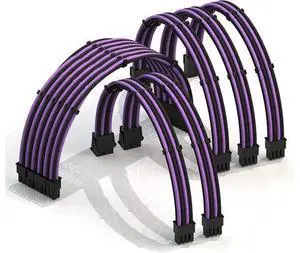 LINKUP - 50cm PSU Cable Extension Sleeved Custom Mod GPU PC Braided w/Comb Kit - Compatible with RTX30901 x 24 P (20+4)2 x 8 P (4+4) CPU3 x 8 P (6+2) GPU Set500mm - PurpleBlack LINKUP - 50cm PSU Cable Extension Sleeved Custom Mod GPU PC Braided w/Comb Kit - Compatible with RTX30901 x 24 P (20+4)2 x 8 P (4+4) CPU3 x 8 P (6+2) GPU Set500mm - PurpleBlack