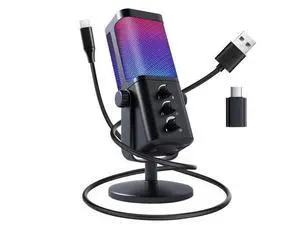 VAREQOY USB Microphone for PC, RGB Gaming Microphone with Mute Button, Gain Control, Monitoring Headphone 3.5mm Jack, PC Mic for Gaming, Streaming, Podcast, VoiceOver, Recording VAREQOY USB Microphone for PC, RGB Gaming Microphone with Mute Button, Gain Control, Monitoring Headphone 3.5mm Jack, PC Mic for Gaming, Streaming, Podcast, VoiceOver, Recording
