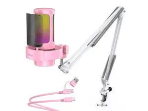Deuninker USB Streaming Microphone with Boom Arm, Gaming Mic Kit for PC PS4/PS5, Podcast Microphone for Podcast with RGB Control, Mute Button, Gain Knob, Headphones Jack, Pop Filter-A8T Pink Deuninker USB Streaming Microphone with Boom Arm, Gaming Mic Kit for PC PS4/PS5, Podcast Microphone for Podcast with RGB Control, Mute Button, Gain Knob, Headphones Jack, Pop Filter-A8T Pink
