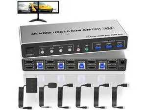 4 Port USB 3.0 KVM Switch Dual Monitor HDMI 4K 60Hz, KVM Switch 2 Monitors for 4PCs Supports EDID, KVM Switch 4 Computers with Audio Microphone Output and 3 USB 3.0 Ports, 4 in 2 Out KVM 4 Port USB 3.0 KVM Switch Dual Monitor HDMI 4K 60Hz, KVM Switch 2 Monitors for 4PCs Supports EDID, KVM Switch 4 Computers with Audio Microphone Output and 3 USB 3.0 Ports, 4 in 2 Out KVM