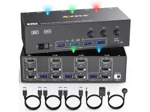 KVM Switch 3 Monitors 3 Computers, 4K@144Hz HDMI+2 Displayport KVM Swticher Support 8K@30Hz, 3 PC Triple Monitor KVM Switches, Support Extended Mode KVM Switch 3 Monitors 3 Computers, 4K@144Hz HDMI+2 Displayport KVM Swticher Support 8K@30Hz, 3 PC Triple Monitor KVM Switches, Support Extended Mode