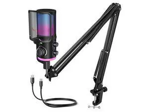 Deuninker USB Streaming Microphone Kit for Gaming, Condenser Mic with RGB, Noise Cancellation, Game/Chat Dial-Plug & Play for PC Twitch/YouTube/Podcast, Includes Boom Arm & Pop Filter-AmpliGame AM6T Deuninker USB Streaming Microphone Kit for Gaming, Condenser Mic with RGB, Noise Cancellation, Game/Chat Dial-Plug & Play for PC Twitch/YouTube/Podcast, Includes Boom Arm & Pop Filter-AmpliGame AM6T