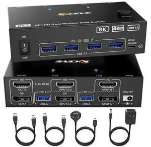 8K KVM Switch 2 Monitors 2 Computers Displayport HDMI, Dual Monitor USB 3.0 DP KVM Switcher Supports 8K@60Hz for 2 Computers Share Keyboard, Mouse and Monitor 8K KVM Switch 2 Monitors 2 Computers Displayport HDMI, Dual Monitor USB 3.0 DP KVM Switcher Supports 8K@60Hz for 2 Computers Share Keyboard, Mouse and Monitor
