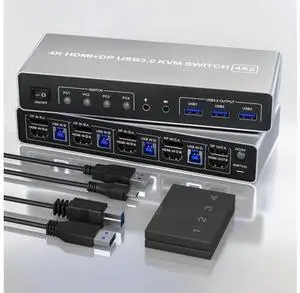 Ennovor KVM Switch 4 Computers 2 Monitors Displayport and HDMI 4K@60Hz, USB 3.0 4 Port Dual Monitors KVM Switch with Audio Microphone Output and 3 USB 3.0 Ports, 4 in 2 Out Monitor Switch for 4 PCs Ennovor KVM Switch 4 Computers 2 Monitors Displayport and HDMI 4K@60Hz, USB 3.0 4 Port Dual Monitors KVM Switch with Audio Microphone Output and 3 USB 3.0 Ports, 4 in 2 Out Monitor Switch for 4 PCs