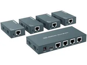 HDMI Extender Splitter 1x4, 1080P@60Hz, Extending 165ft (50m) Length Transmission Over CAT5e/CAT6/CAT7 Cable, 4 Channel Transmission Only 1 Power Adapter HDMI Extender Splitter 1x4, 1080P@60Hz, Extending 165ft (50m) Length Transmission Over CAT5e/CAT6/CAT7 Cable, 4 Channel Transmission Only 1 Power Adapter