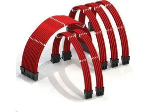LINKUP - 30cm PSU Cable Extension Sleeved Custom Mod GPU PC Braided w/Comb Kit - Compatible with RTX30901 x 24 P (20+4)2 x 8 P (4+4) CPU3 x 8 P (6+2) GPU Set300mm - Red LINKUP - 30cm PSU Cable Extension Sleeved Custom Mod GPU PC Braided w/Comb Kit - Compatible with RTX30901 x 24 P (20+4)2 x 8 P (4+4) CPU3 x 8 P (6+2) GPU Set300mm - Red