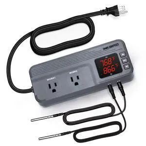 ITC-608T Temperature Controller with Dual Temperature Sensor AC Dual Stage Outlet Thermostat with 12 Period Time Stage 1800W ETL Listed ITC-608T Temperature Controller with Dual Temperature Sensor AC Dual Stage Outlet Thermostat with 12 Period Time Stage 1800W ETL Listed