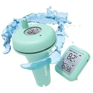 Wireless Pool Thermometer and Receiver Set, Floating Thermometer with Easy Read Display, Thermometer for Swimming Pool, Hot Tub and Hot Spring - Green Wireless Pool Thermometer and Receiver Set, Floating Thermometer with Easy Read Display, Thermometer for Swimming Pool, Hot Tub and Hot Spring - Green